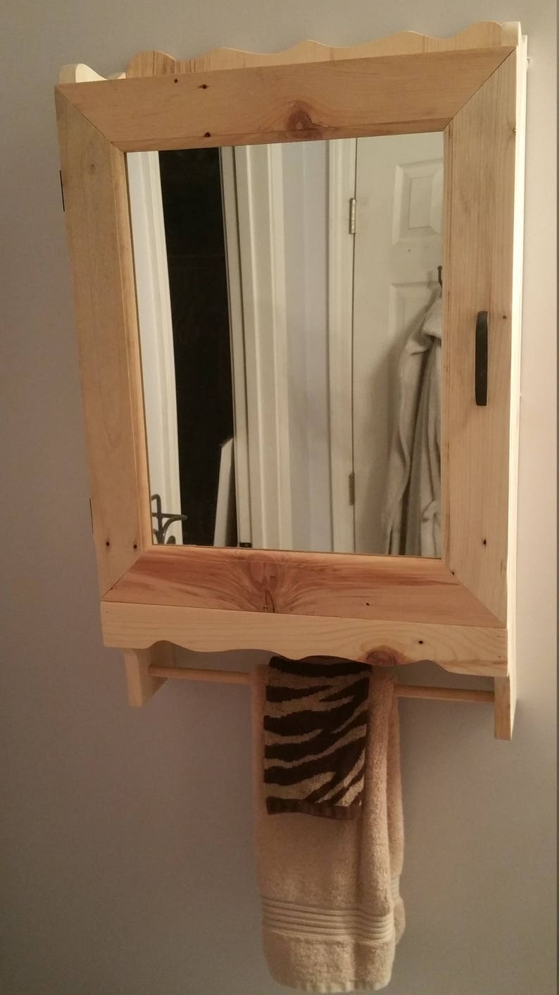 Wooden Medicine With Mirror and Towel Bar Made From Etsy