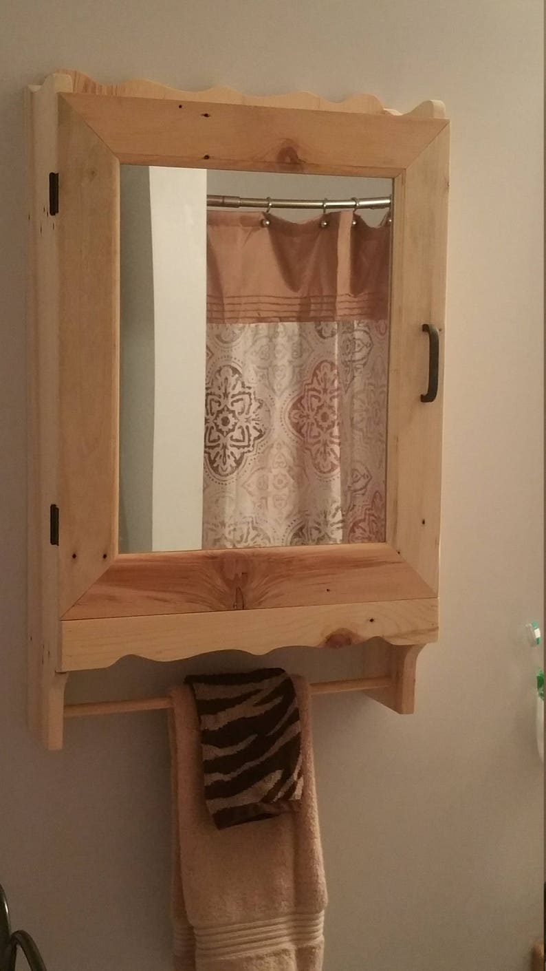 Wooden Medicine With Mirror and Towel Bar Made From Etsy