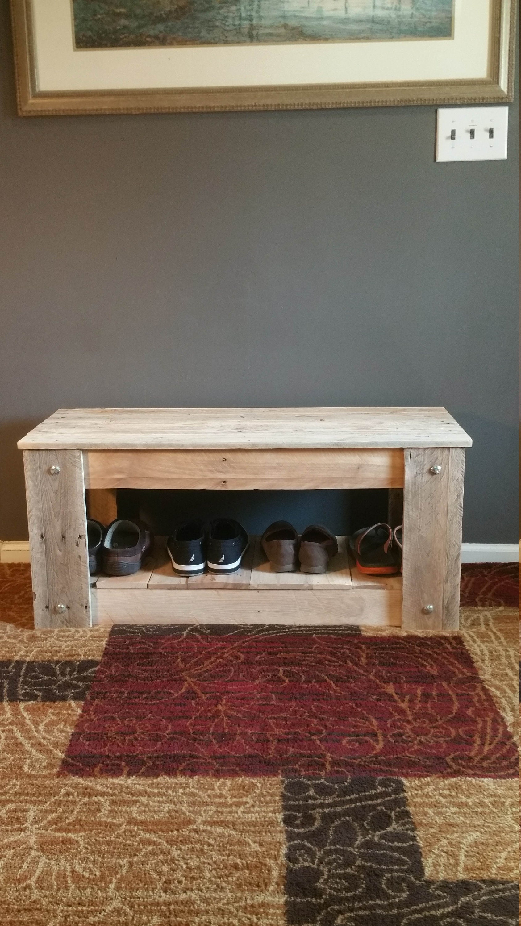 shoe bench on Entryway Bench With Storage Shoe Bench Made From Reclaimed Etsy