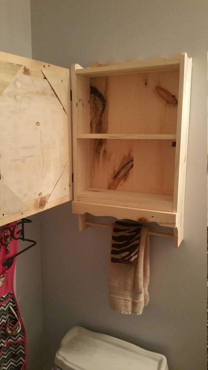 Wooden Medicine With Mirror and Towel Bar Made From Etsy