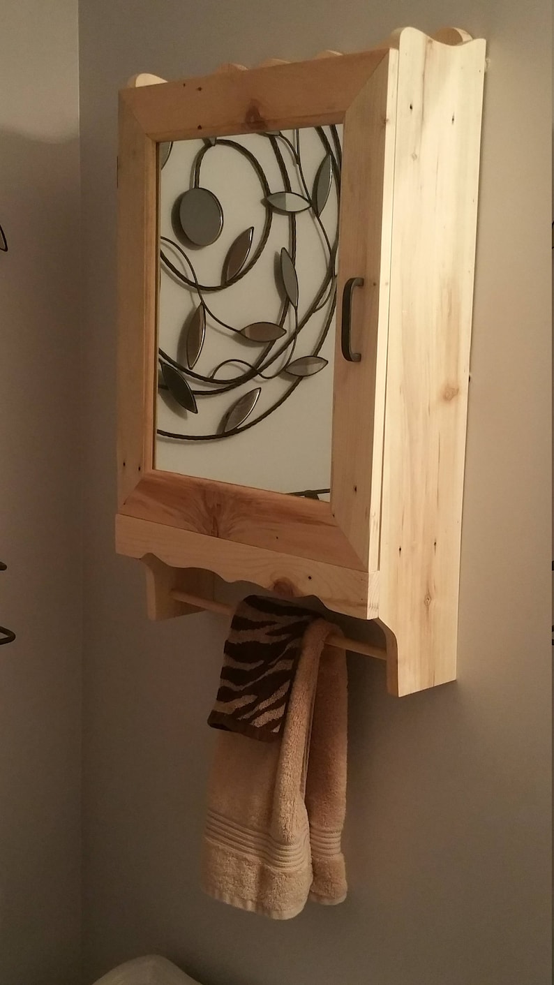 Wooden Medicine With Mirror and Towel Bar Made From Etsy