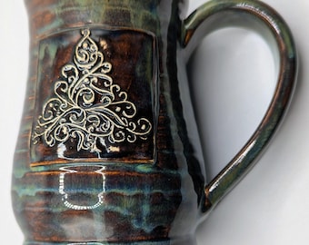 Spiral tree mug, 18 ounce handmade ceramic mug #26-54