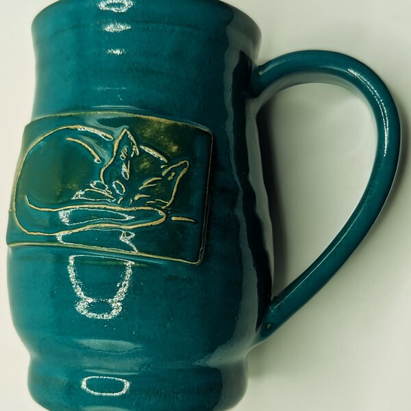 Cat mug, 20 oz handmade ceramic mug for coffee or tea, #24-73
