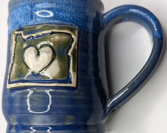 Handmade Oregon State mug with heart, 14 oz handmade ceramic mug for coffee or tea,  #24-12