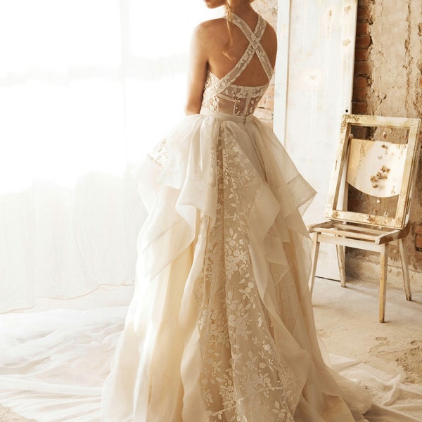 Matrimonio matrimonio rustico separa, Abito da sposa, abiti, Abito da sposa, gonna, gonna di pizzo bianco, gonna in pizzo floreale, Gonna ricamata