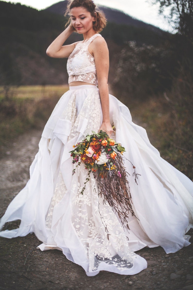 Wedding Separates, Wedding Dress, Rustic Wedding Dresses, Bridal Gown, White Lace Skirt, Floral Lace Skirt, Embroidered Skirt, Maxi Skirt image 5