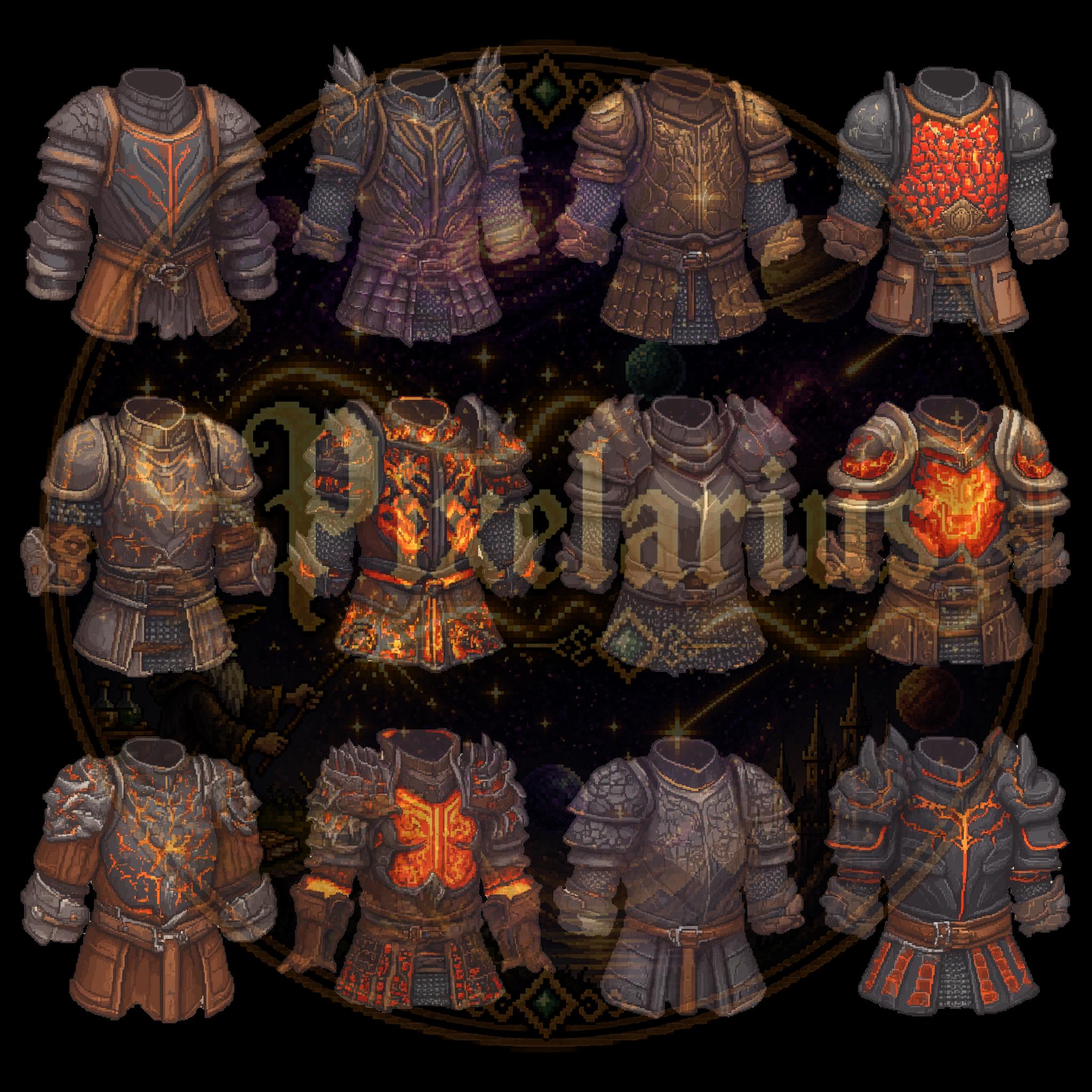 Draconic Chest Armor Sprite Sheet | Fiery Dragon Plate Hauberks, RPG ...