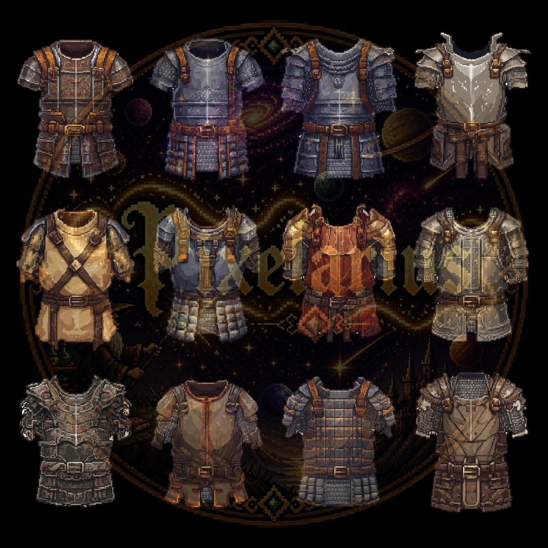 Pixel Art Chain Hauberk Sprite Sheet | 12 RPG Chest Armor Game Assets ...