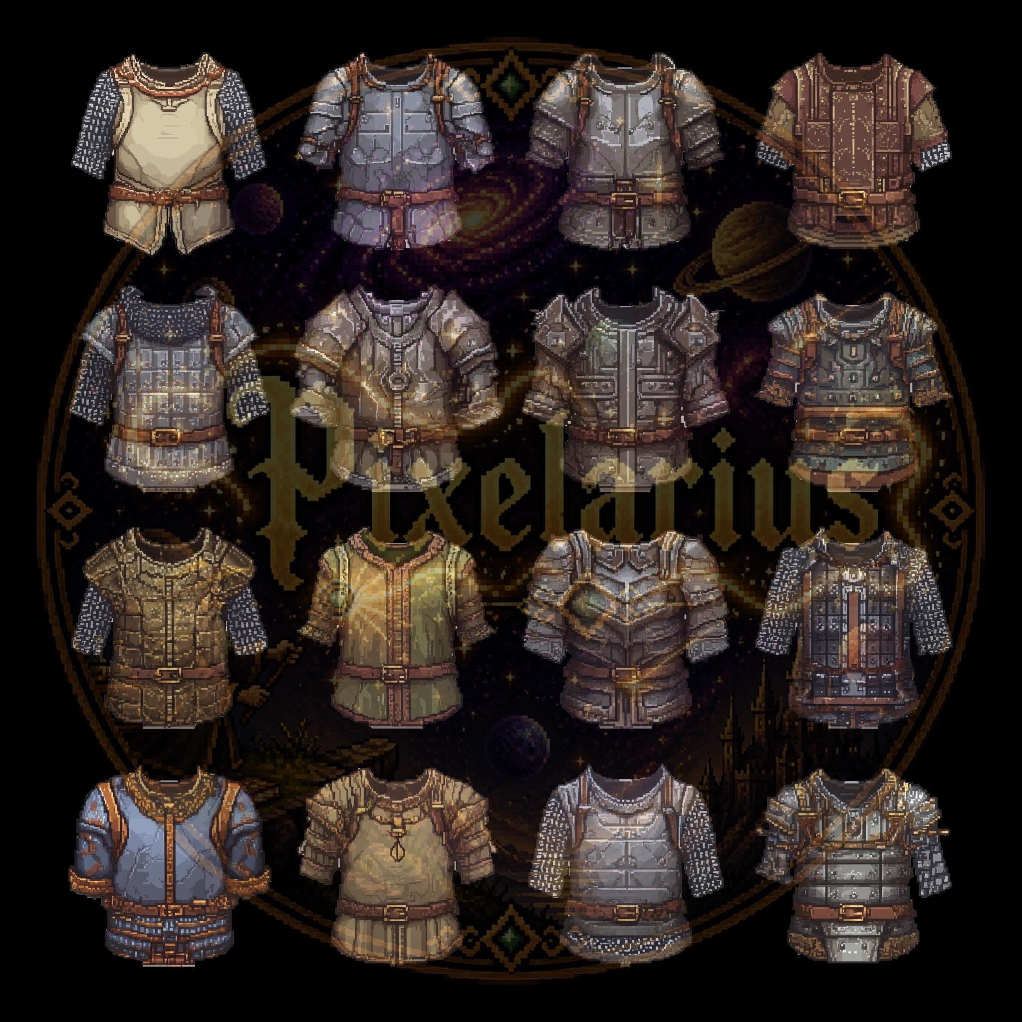 Pixel Art Chain Hauberk Sprite Sheet | 16 RPG Chest Armor Game Assets ...