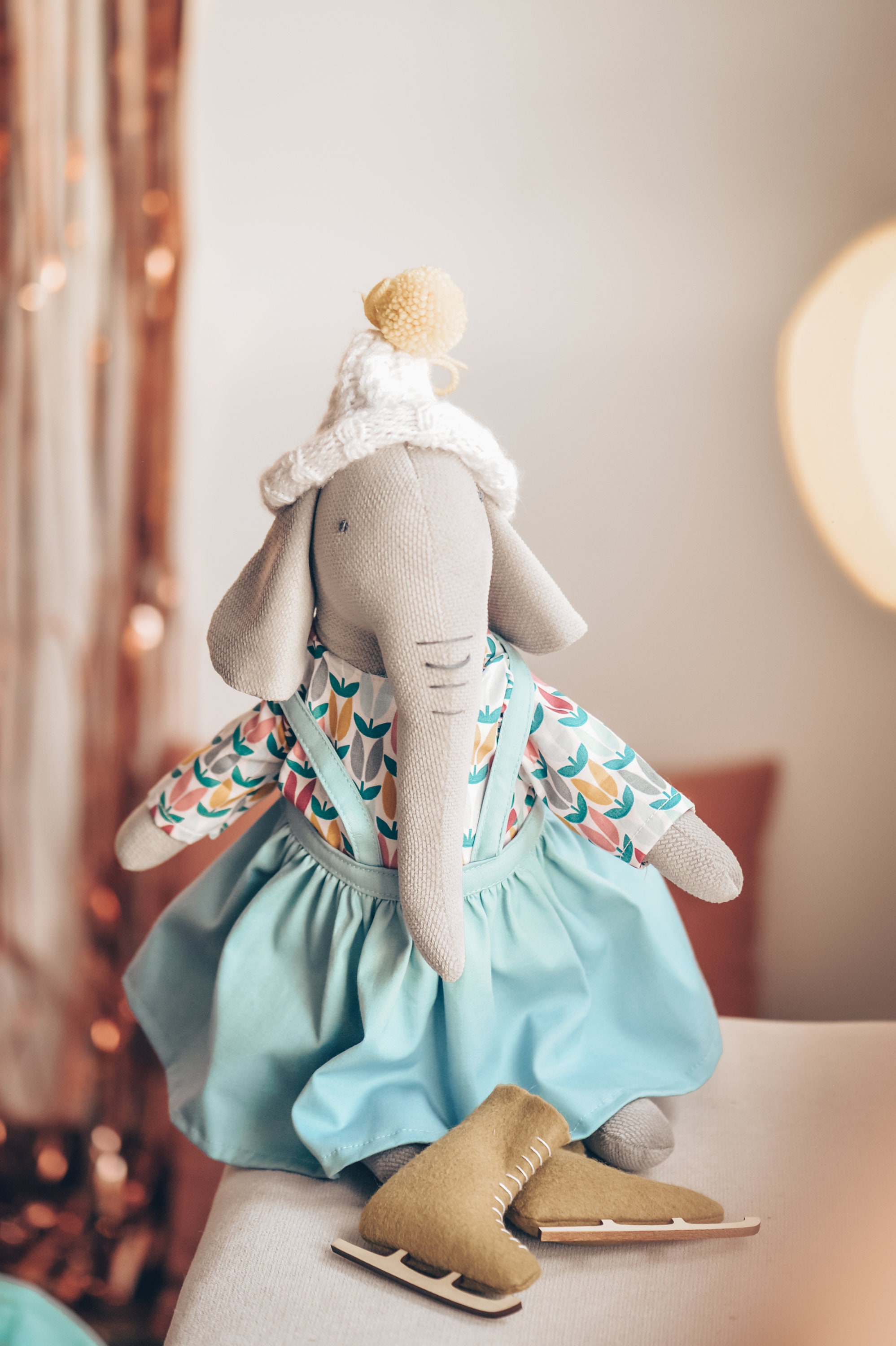 Elephant Doll, Handmade, Handsewn, Stuffed Doll, Birthday, Baby Shower