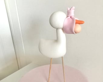 Fondant Handmade Stork for Baby Revelation Party Gender Reveal Stork Cake Topper Decorations for Boy Girl Baby Shower Accessories Well Craft
