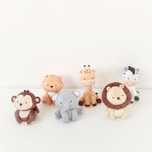 Handmade Sugarpaste Fondant Jungle animals cake toppers monkey, lion, zebra, giraffe, tiger, elephant birthday baby shower creative original