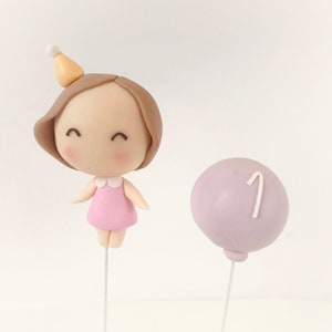 Handmade Sugarpaste Cake Topper Cute Little Toddler Girl with Baloon Anniversary Celebration Happy Birthday Centerpiece Figurine Adorable