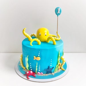 Under the Sea Fondant Cake Topper Decorations Ocean Sea Animals Octopus Crab Star DecorationsOcean Sea World Theme Bday Party Baby Shower