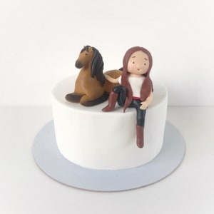 Handmade Fondant Horseback Riding Girl Golden Horse Cake Topper Happy Birthday Party Decorations Kids Birthday Baby Shower Equestrian Theme
