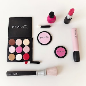 9 Pcs Makeup Cake Topper Cosmetics Birthday Makeup Cake Decorations 3D Fondant Bridal Shower Cake Topper Lipstick Eye Shadow Blush Mascara