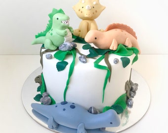 Dinosaures mignons faits à la main Pâte à sucre / Fondant Cake Topper