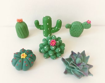 1 to 6 Pcs Handmade Sugarpaste Fondant Cactae Cactus Cacti Succulent Cake Toppers 3D Decorations Plants Decorating Cupcake Gum Set Party Fun