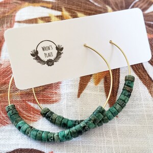 African turquoise gemstone gold hoop earrings - Nickel free earrings