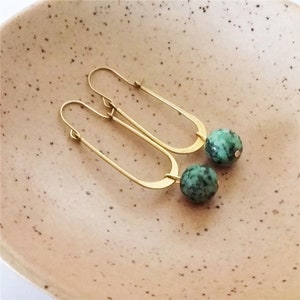 Brass and African turquoise gemstone earrings