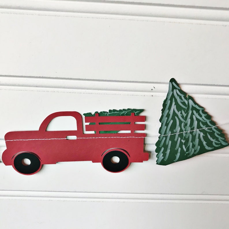 Christmas truck banner, Christmas paper decor, Christmas decor, Truck banner, farmhouse decoration, photo prop, mantle decor, Little truck image 4