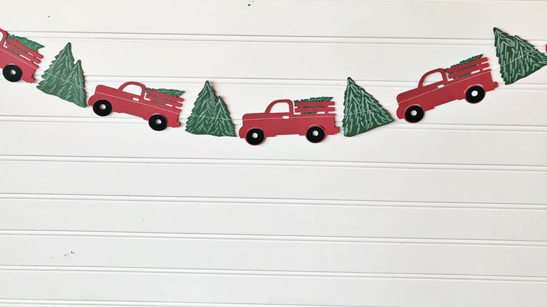 Christmas truck banner, Christmas paper decor, Christmas decor, Truck banner, farmhouse decoration, photo prop, mantle decor, Little truck image 1