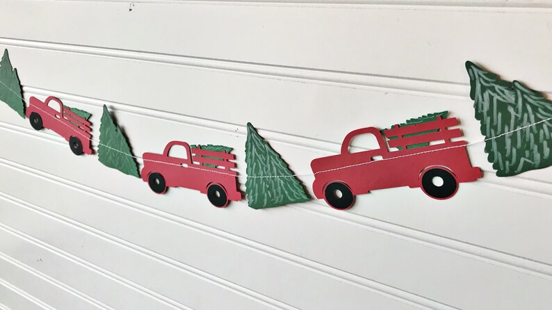 Christmas truck banner, Christmas paper decor, Christmas decor, Truck banner, farmhouse decoration, photo prop, mantle decor, Little truck image 3