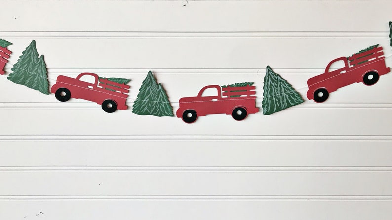 Christmas truck banner, Christmas paper decor, Christmas decor, Truck banner, farmhouse decoration, photo prop, mantle decor, Little truck image 2