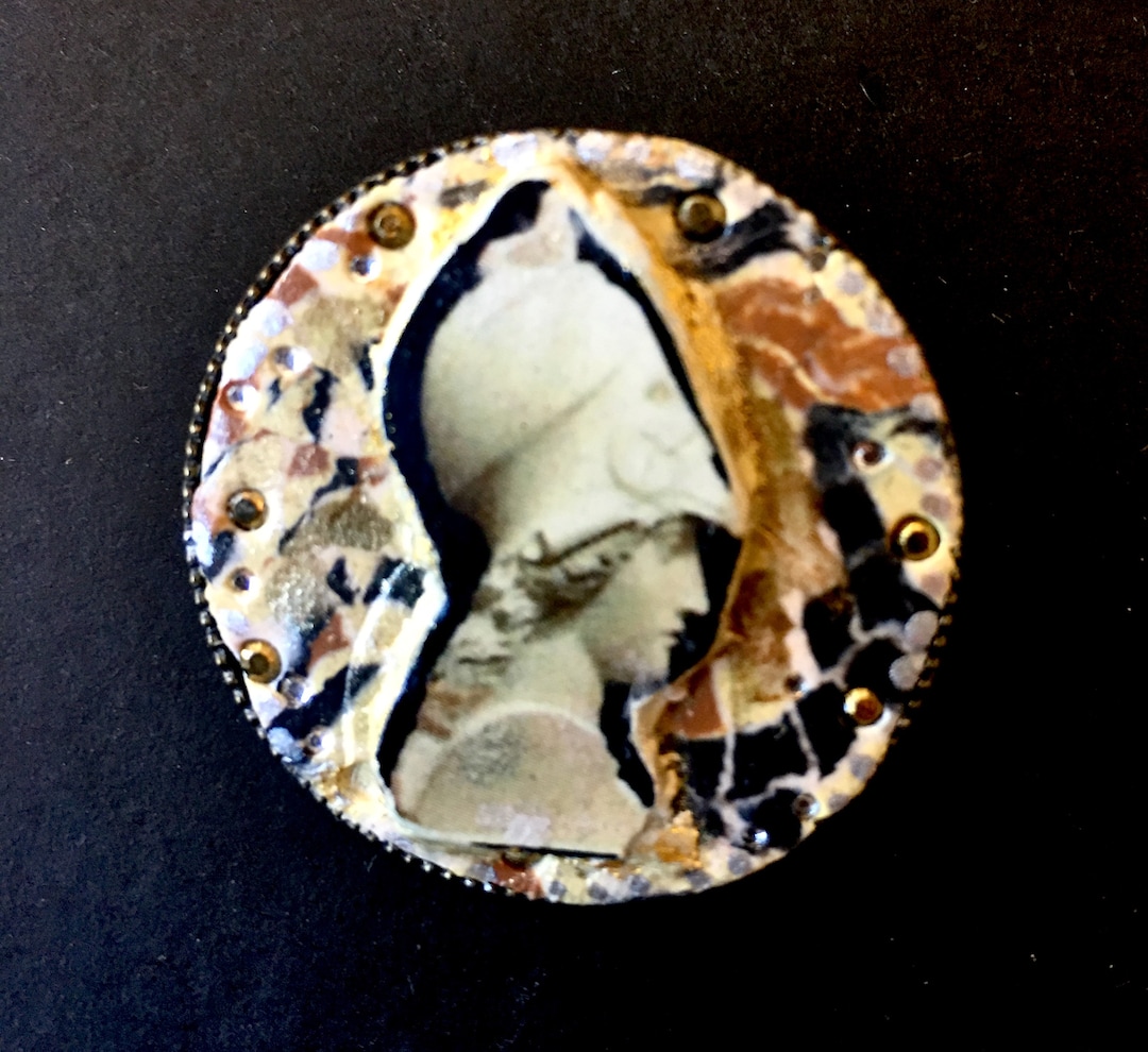 Athena Goddess Brooch: Epoxy Clay Pin With Gold Rhinestones - Etsy