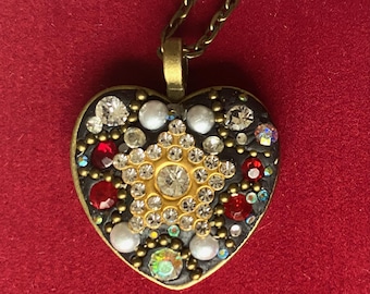 Sternenherz Anhänger, Strass Stern Herz, antike Bronze Halskette