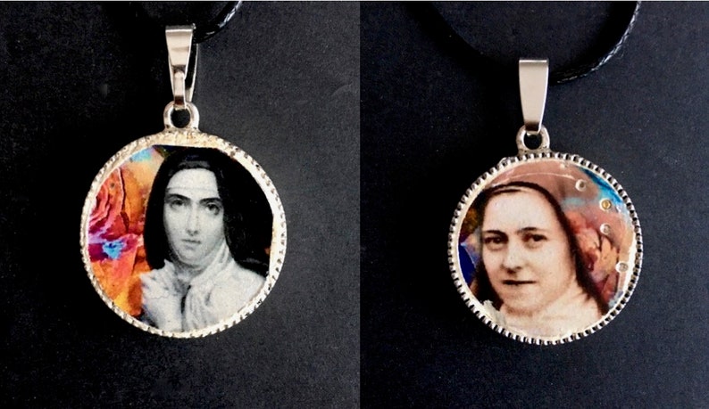 St Saint jewelry Carmelite Saint Th\u00e9r\u00e8se of Lisieux Therese Two sided Saints St St Catholic Saints Teresa of Avila Little Flower