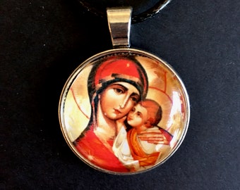 Mutter Gottes von Kasan Anhänger, russische Ikone Madonna Halskette