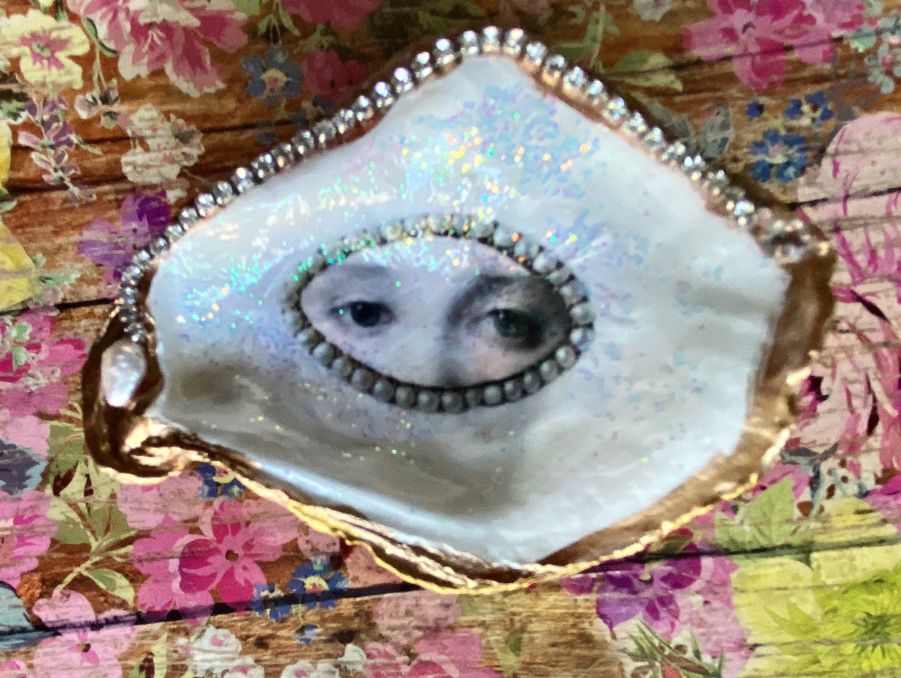 Lover's Eye Miniature Shell Gift, Decoupage Shell, Oyster