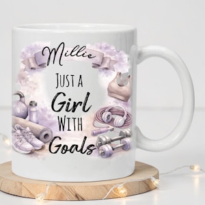 Taza para chica de gimnasio, regalo de fitness personalizado para ella, taza "Solo una chica con objetivos", regalo para amigas que entrenan