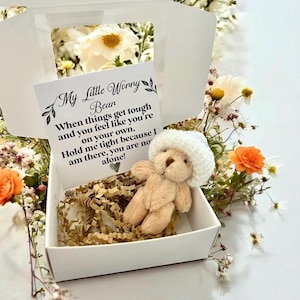Worry pocket bear  , miniature teddy bear  , separation bear , kids school anxiety gift