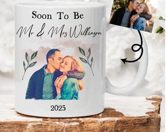 Personalised Engagement Mug: Custom Watercolor Photo Portrait Gift