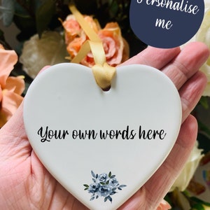 Customise your own ornament , personalised ceramic heart ornament  , build your own gift , personalised gift for her , custom gift for her