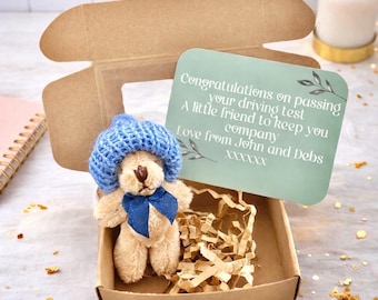 Driving Test Gift - Pocket Bear Keepsake with Personalised Card - Congratulations New Driver Teddy - Car Companion