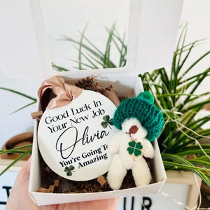Personalised Good Luck Bear Gift – Pocket Teddy with Clover, New Job Keepsake