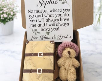 Ours en peluche de poche personnalisé - Cadeau sentimental de déménagement ou de voyage avec carte personnalisée - Petit câlin de poche