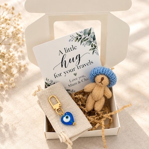 Personalised Travel Pocket Bear - Going away  Travelling Gift With Custom Card - Tiny Pocket Hug