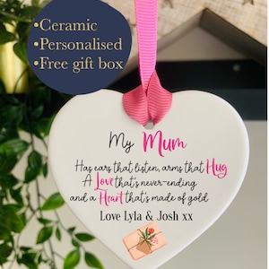 Personalised Mother’s Day Ceramic Plaque , Personalised mum ornament , mum and children heart keepsake , hanging mum poem gift