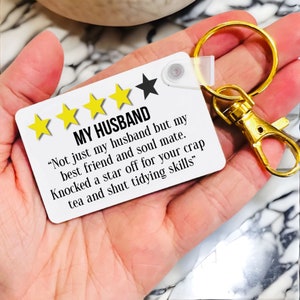 Personalised Husband Review Gift , funny husband keyring , sentimental fiancé gift , husband birthday gift