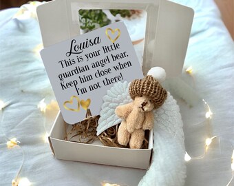 Personalised Guardian Angel Bear , tiny pocket bear , with you guardian angel , always there keepsake , daughter keepsake , pocket hug ,