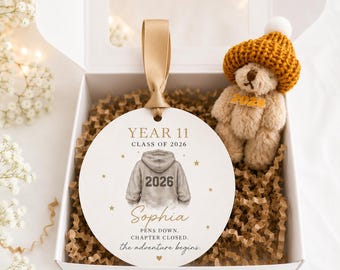 Personalised Year 11 Leaver Gift 2026, GCSE Graduation Bear Gift, School Leaver Keepsake, Class of 2026 Ornament, Gift for Daughter Son