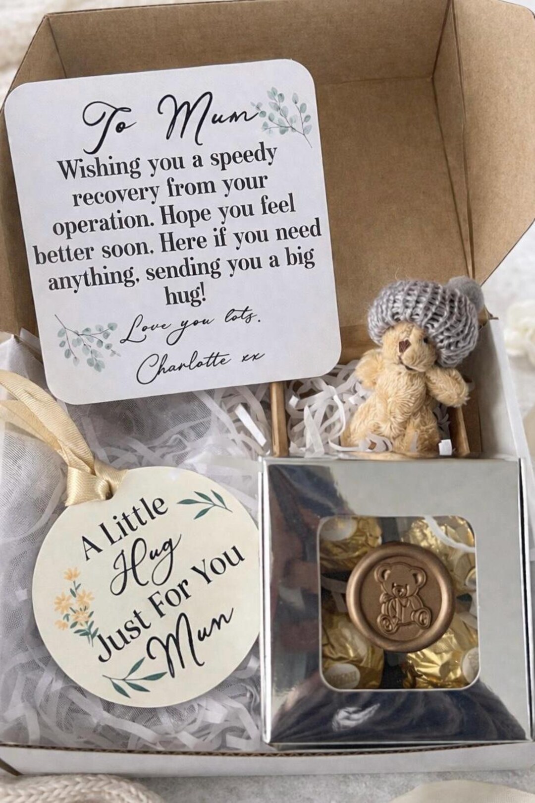 Personalised Get Well Soon Gift Box | Hug Bear Care Package | Recovery ...