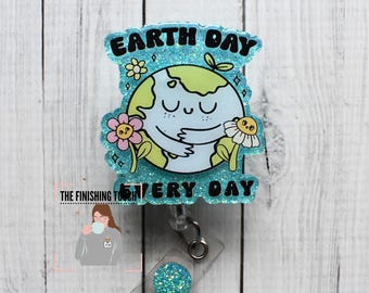 Earth Day Everyday Acrylic Badge Reel | Glitter Resin ID Holder | Work Accessory