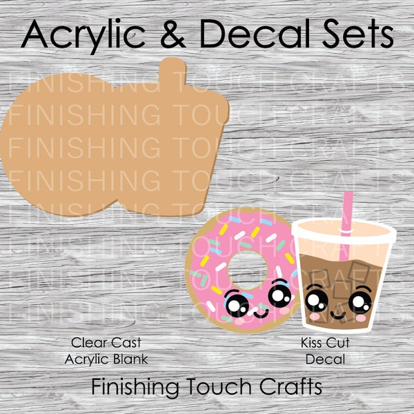 Donut Iced Coffee Vinyl Decal and Acrylic Blank Set | 2" for Badge Reels