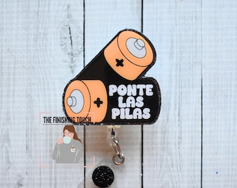 Ponte Las Pilas Acrylic Badge Reel | Glitter Resin ID Holder | Work Accessory