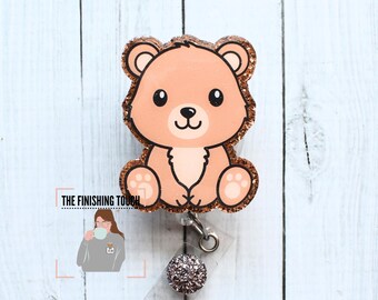 Bear Acrylic Badge Reel | Glitter Resin ID Holder | Work Accessory
